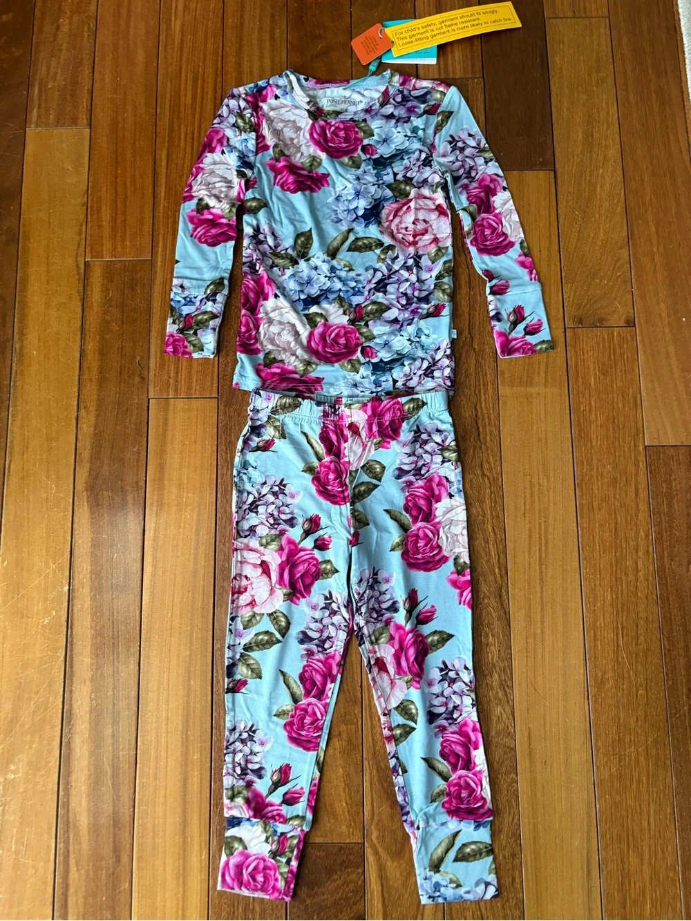 NWT POSH PEANUT Girls Pajama Set - Blue with Pink Rose Print